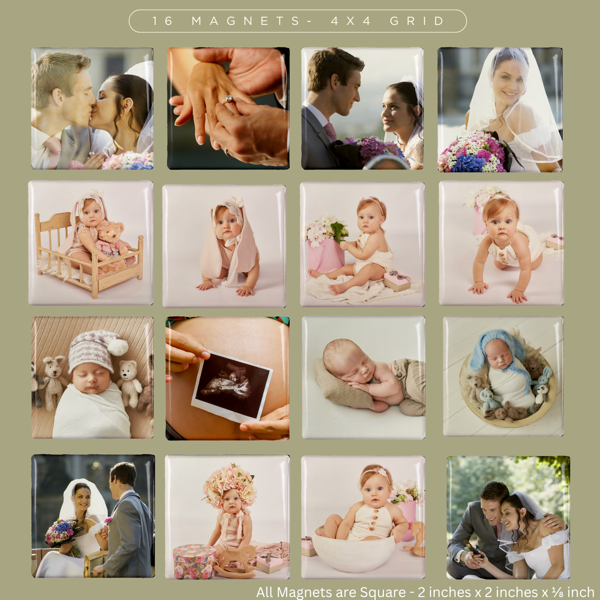 Custom Photo Button Magnets 2X2 Inch Square (Set of 16)