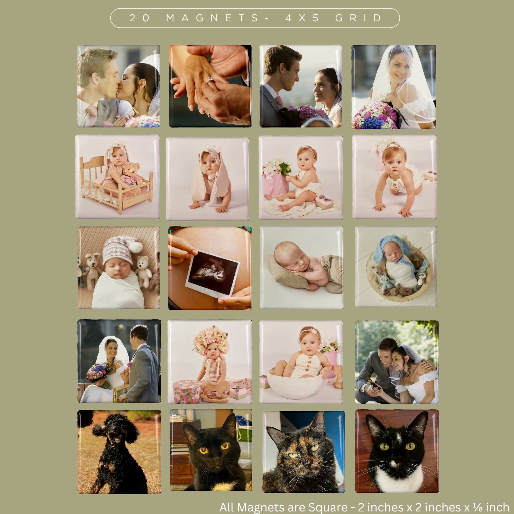 Custom Photo Button Magnets 2X2 Inch Square (Set of  20)