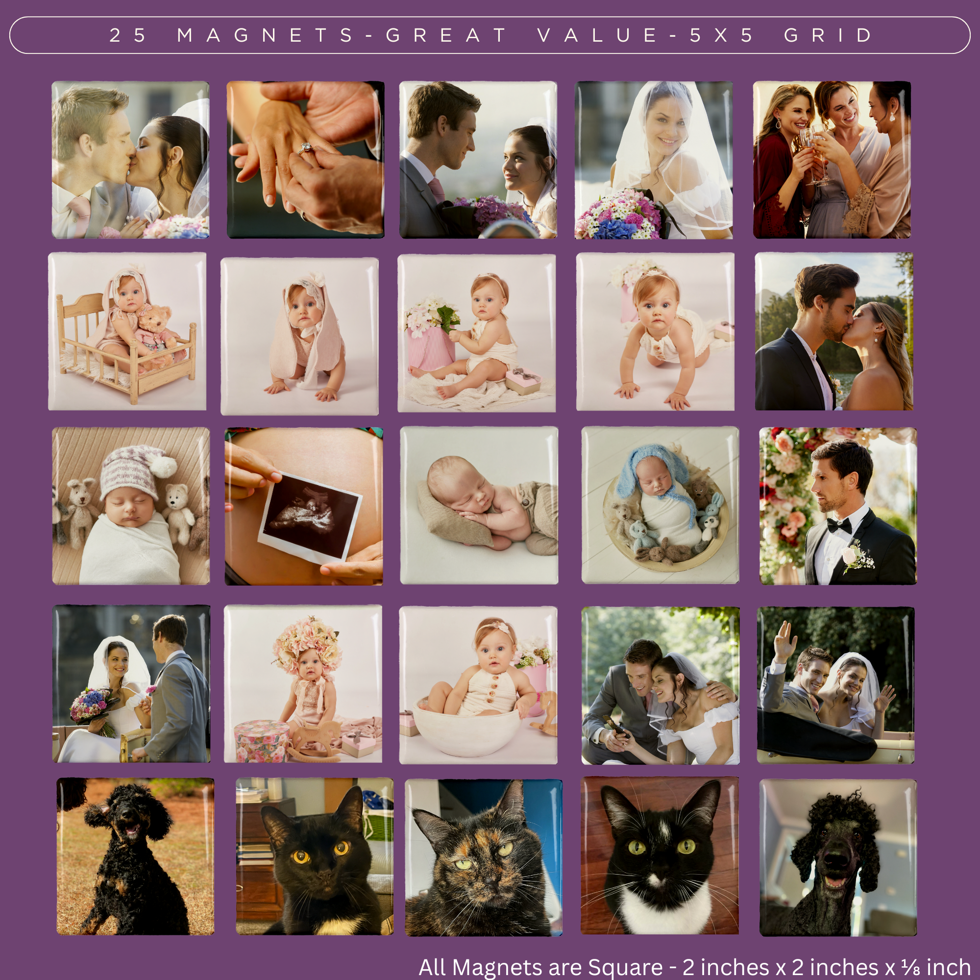 Custom Photo Button Magnets 2X2 Inch Square (Set of 25)