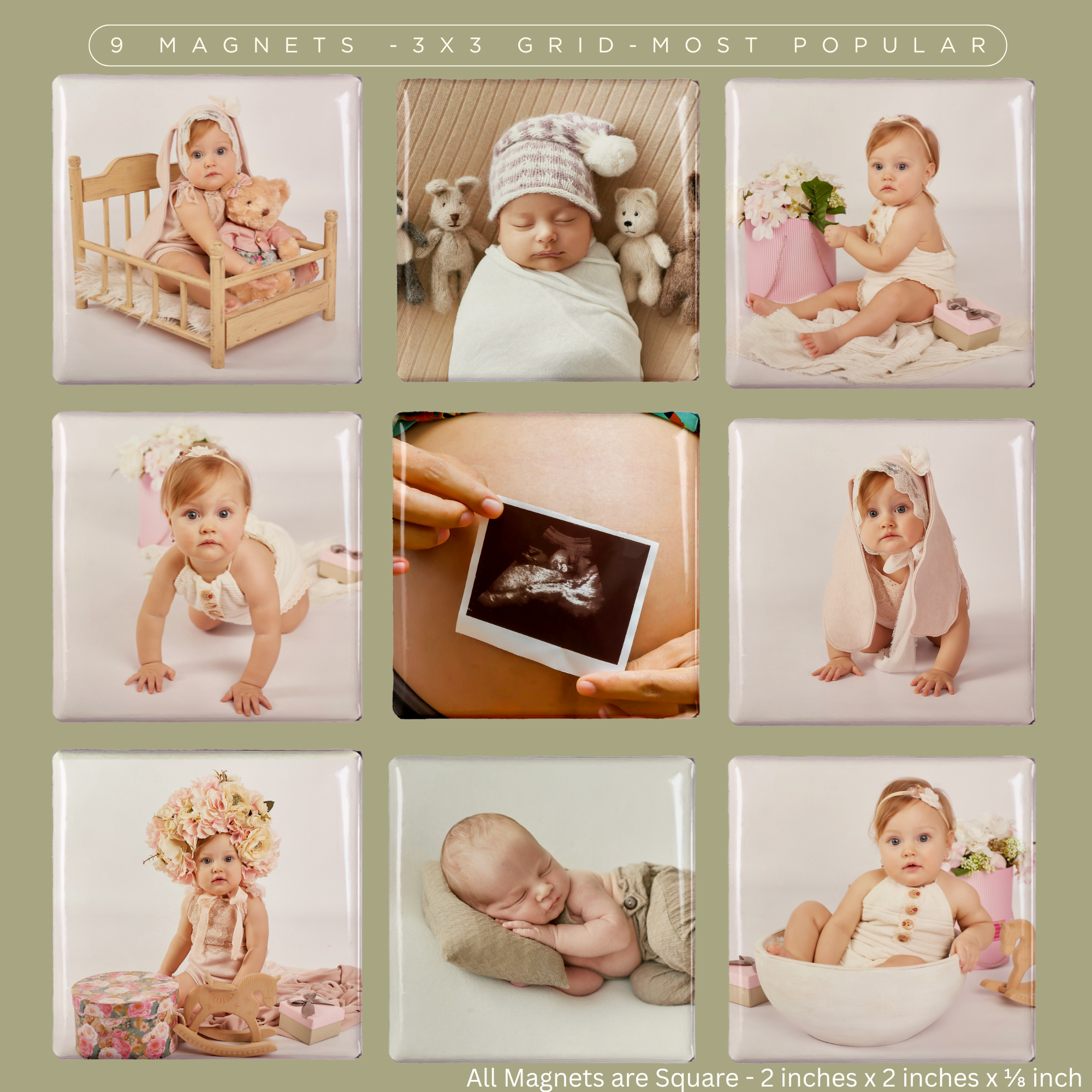 Custom Photo Button Magnets 2X2 Inch Square (Set of 9)