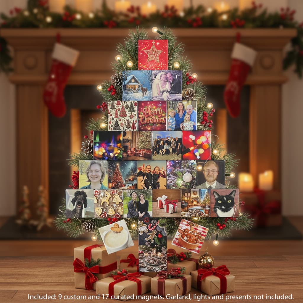 26-Piece Christmas Tree Magnet Set (9 Custom + 17 Curated Holiday Designs)